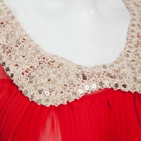 CUTE SOLID COLOR COL CLAUDINE SLEEVELESS SEQUINS CHIFFON RUFFLE DRESS FOR GIRLS (RED)