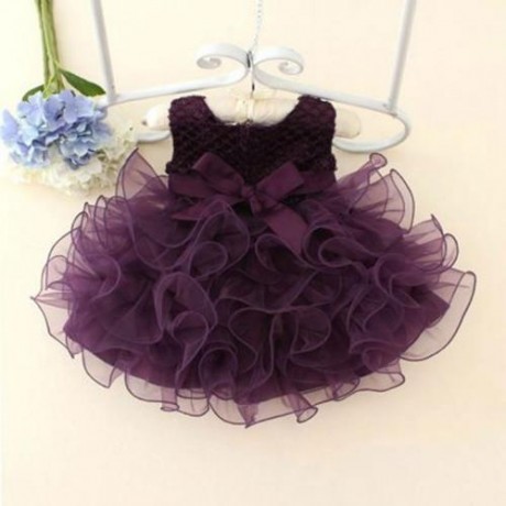 PRINCESS ROUND COLLAR SLEEVELESS BEAD BOWKNOT PATCHWORK DESIGN BALL GOWN DRESS FOR GIRLS (