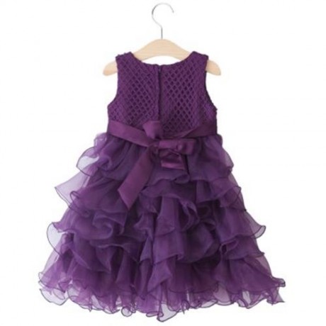 PRINCESS ROUND COLLAR SLEEVELESS BEAD BOWKNOT PATCHWORK DESIGN BALL GOWN DRESS FOR GIRLS (