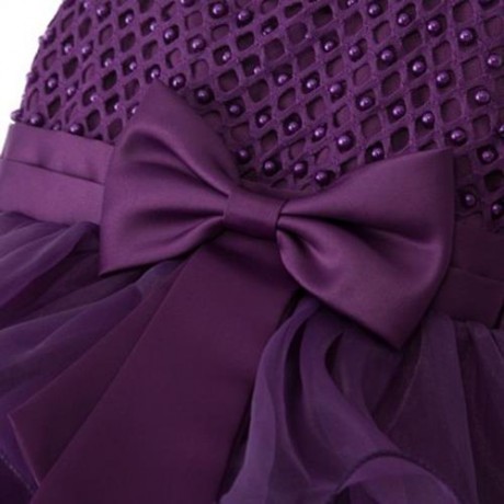 PRINCESS ROUND COLLAR SLEEVELESS BEAD BOWKNOT PATCHWORK DESIGN BALL GOWN DRESS FOR GIRLS (