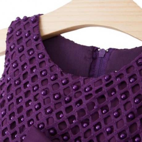 PRINCESS ROUND COLLAR SLEEVELESS BEAD BOWKNOT PATCHWORK DESIGN BALL GOWN DRESS FOR GIRLS (
