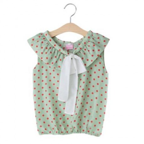 SWEET POLKA DOT CHIFFON SLEEVELESS BIG BOWKNOT PRINCESS TOP FOR GIRLS (GREEN)
