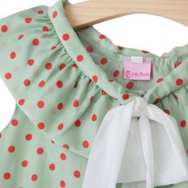 SWEET POLKA DOT CHIFFON SLEEVELESS BIG BOWKNOT PRINCESS TOP FOR GIRLS (GREEN)