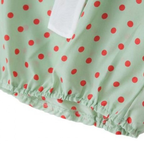 SWEET POLKA DOT CHIFFON SLEEVELESS BIG BOWKNOT PRINCESS TOP FOR GIRLS (GREEN)