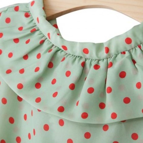 SWEET POLKA DOT CHIFFON SLEEVELESS BIG BOWKNOT PRINCESS TOP FOR GIRLS (GREEN)