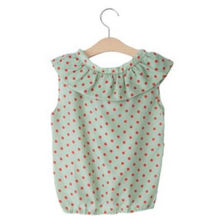 SWEET POLKA DOT CHIFFON SLEEVELESS BIG BOWKNOT PRINCESS TOP FOR GIRLS (GREEN)