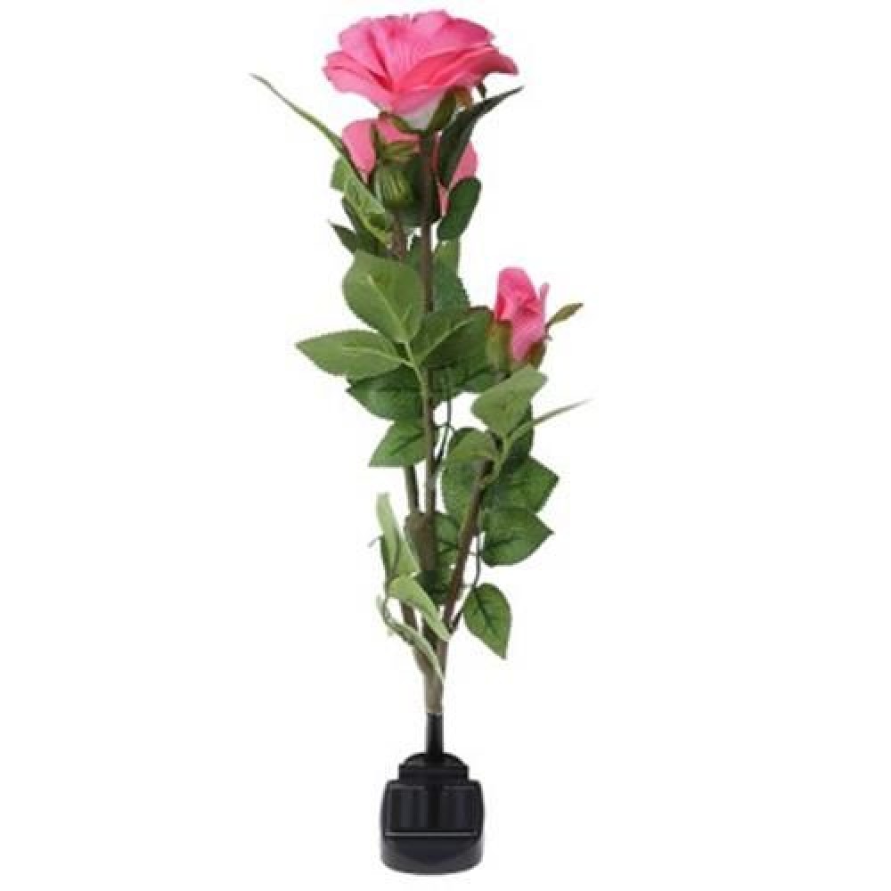 OUTDOOR SOLAR POWERED LED LIGHT ROSE FLOWER LAMP FOR YARD GARDEN PATH WAY LANDSCAPE (PINK)
