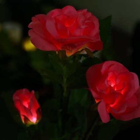 OUTDOOR SOLAR POWERED LED LIGHT ROSE FLOWER LAMP FOR YARD GARDEN PATH WAY LANDSCAPE (PINK)