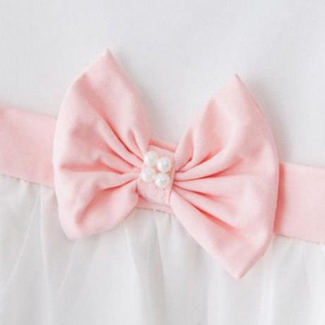 SWEET SOLID COLOR VOILE LACE BOW LONG SLEEVE SCOOP NECK PRINCESS DRESS FOR KIDS (WHITE)