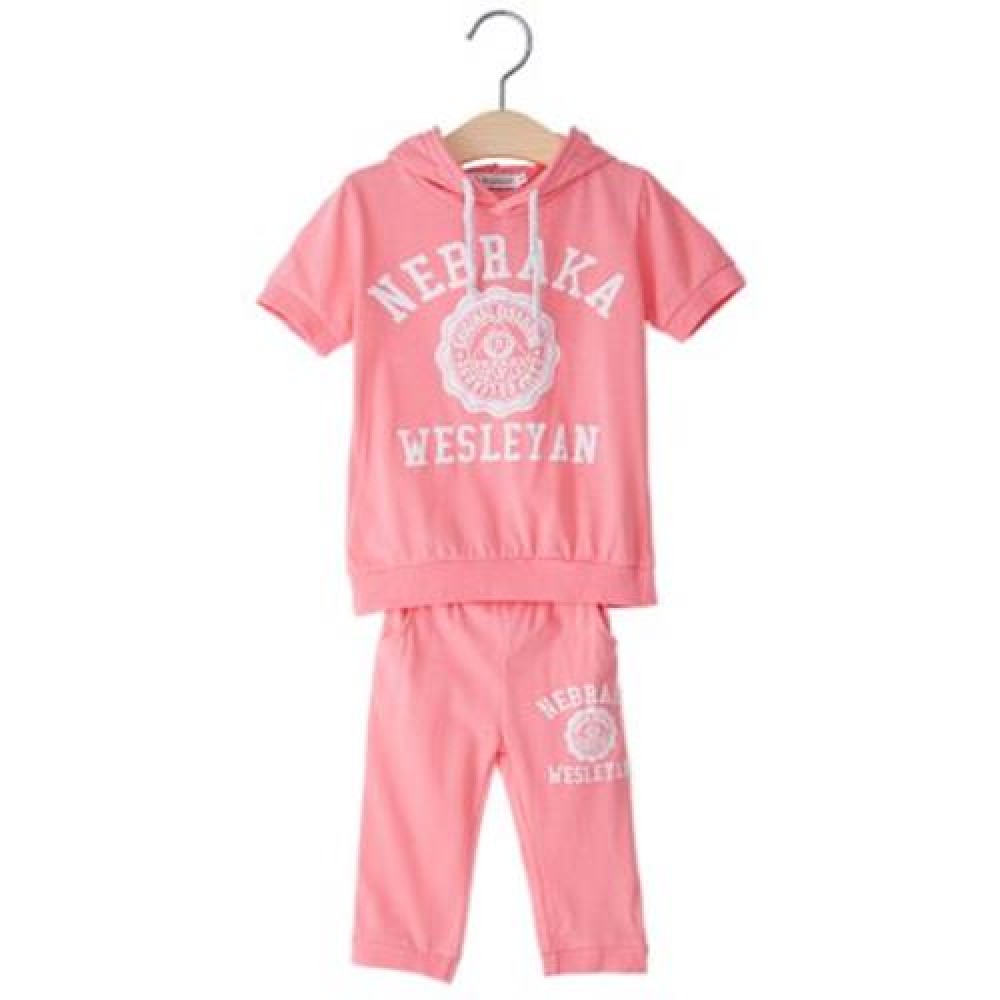SHORT-SLEEVE T-SHIRT HOODIES UNISEX LETTER PRINT SOFT COTON SPORT SUIT FOR KIDS (PINK)