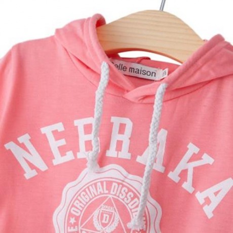 SHORT-SLEEVE T-SHIRT HOODIES UNISEX LETTER PRINT SOFT COTON SPORT SUIT FOR KIDS (PINK)