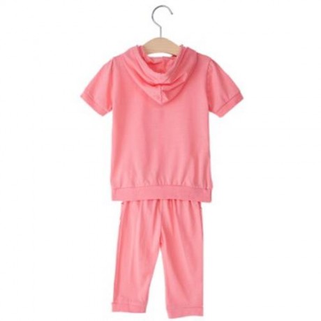 SHORT-SLEEVE T-SHIRT HOODIES UNISEX LETTER PRINT SOFT COTON SPORT SUIT FOR KIDS (PINK)