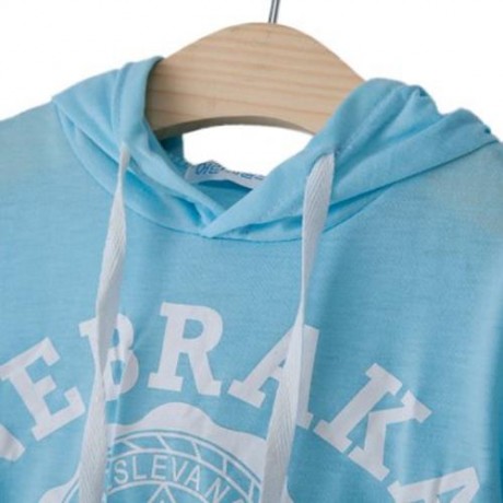 SHORT-SLEEVE T-SHIRT HOODIES UNISEX LETTER PRINT SOFT COTON SPORT SUIT FOR KIDS (LIGHT BLU