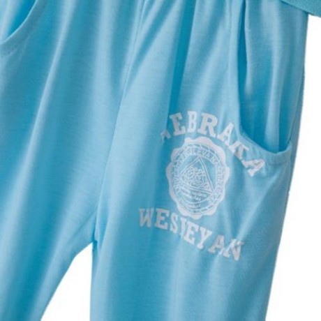 SHORT-SLEEVE T-SHIRT HOODIES UNISEX LETTER PRINT SOFT COTON SPORT SUIT FOR KIDS (LIGHT BLU