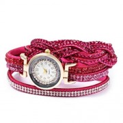 WOMEN BRACELET QUARTZ WRIST WATCH ROUND SHAPED RHINESTONE DECORATED FASTENER STAINLESS STE