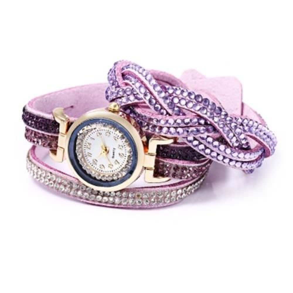 WOMEN BRACELET QUARTZ WRIST WATCH ROUND SHAPED RHINESTONE DECORATED FASTENER STAINLESS STE