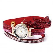 WOMEN BRACELET QUARTZ WRIST WATCH ROUND SHAPED RHINESTONE DECORATED FASTENER STAINLESS STE