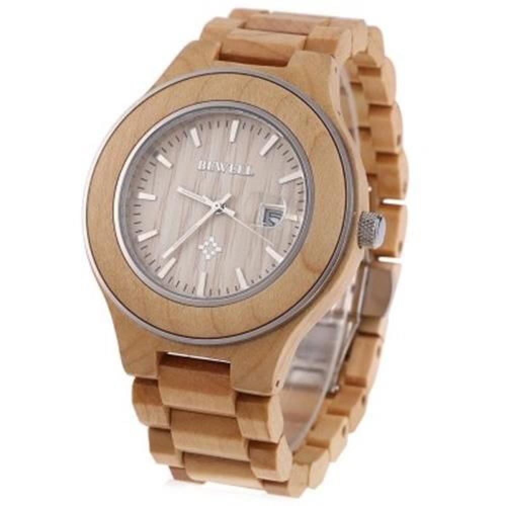 BEWELL ZS - W100AG MEN QUARTZ WATCH NAIL SCALE LUMINOUS POINTER DATE WOODEN WRISTWATCH (LI
