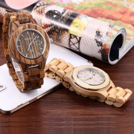 BEWELL ZS - W100AG MEN QUARTZ WATCH NAIL SCALE LUMINOUS POINTER DATE WOODEN WRISTWATCH (LI
