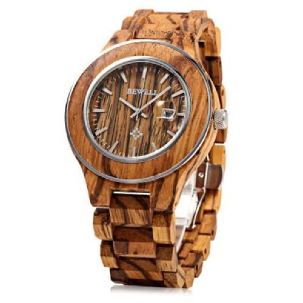 BEWELL ZS - W100AG MEN QUARTZ WATCH NAIL SCALE LUMINOUS POINTER DATE WOODEN WRISTWATCH (CA