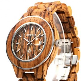 BEWELL ZS - W100AG MEN QUARTZ WATCH NAIL SCALE LUMINOUS POINTER DATE WOODEN WRISTWATCH (CA