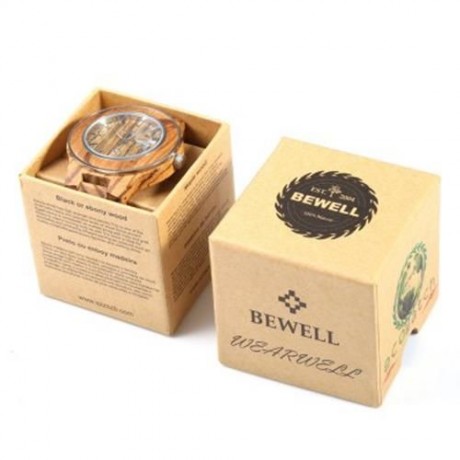 BEWELL ZS - W100AG MEN QUARTZ WATCH NAIL SCALE LUMINOUS POINTER DATE WOODEN WRISTWATCH (CA