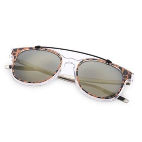 TEXTURED TRANSPARENT REFLECTIVE UV400 VINTAGE STYLE SOLID COLOR SUNGLASSES (LEOPARD GOLD C