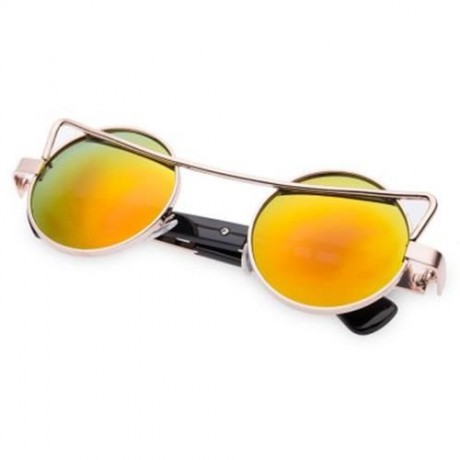 VINTAGE FASHION CIRCLE CAT EYE COLORED COATING SUNGLASSES UV400 (REFLECTIVE RED COLOR)