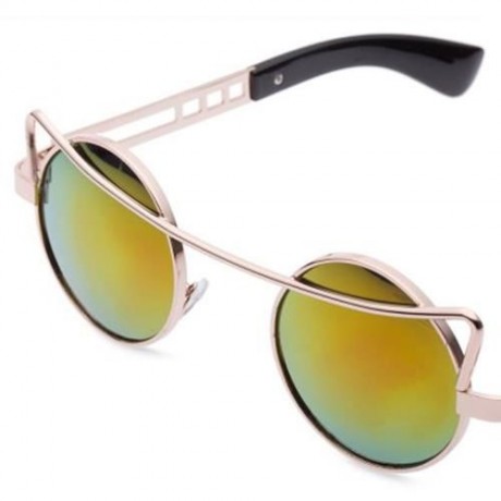 VINTAGE FASHION CIRCLE CAT EYE COLORED COATING SUNGLASSES UV400 (REFLECTIVE RED COLOR)