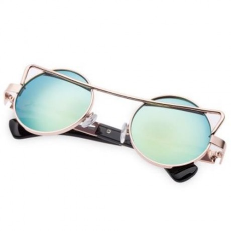 VINTAGE FASHION CIRCLE CAT EYE COLORED COATING SUNGLASSES UV400 (REFLECTIVE GOLD COLOR)