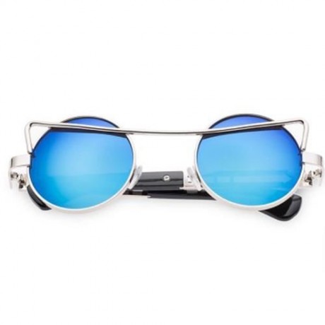 VINTAGE FASHION CIRCLE CAT EYE COLORED COATING SUNGLASSES UV400 (REFLECTIVE BLUE COLOR)