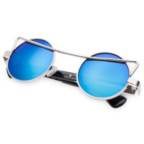 VINTAGE FASHION CIRCLE CAT EYE COLORED COATING SUNGLASSES UV400 (REFLECTIVE BLUE COLOR)