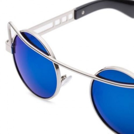 VINTAGE FASHION CIRCLE CAT EYE COLORED COATING SUNGLASSES UV400 (REFLECTIVE BLUE COLOR)