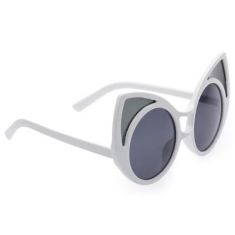 SIMPLE DESIGN OVERSIZE WOMEN GLASSES VINTAGE STYLE KITTEN SUNGLASSES (WHITE)