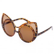 SIMPLE DESIGN OVERSIZE WOMEN GLASSES VINTAGE STYLE KITTEN SUNGLASSES (LEOPARD)