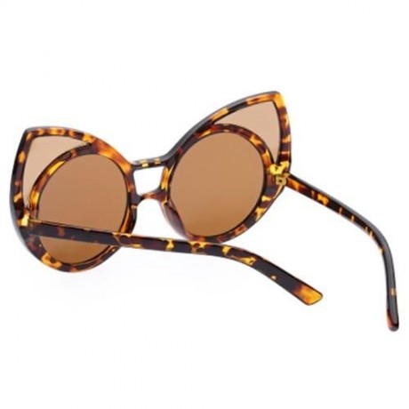 SIMPLE DESIGN OVERSIZE WOMEN GLASSES VINTAGE STYLE KITTEN SUNGLASSES (LEOPARD)