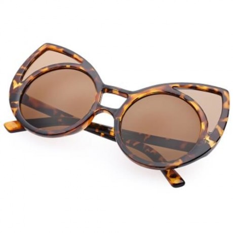 SIMPLE DESIGN OVERSIZE WOMEN GLASSES VINTAGE STYLE KITTEN SUNGLASSES (LEOPARD)