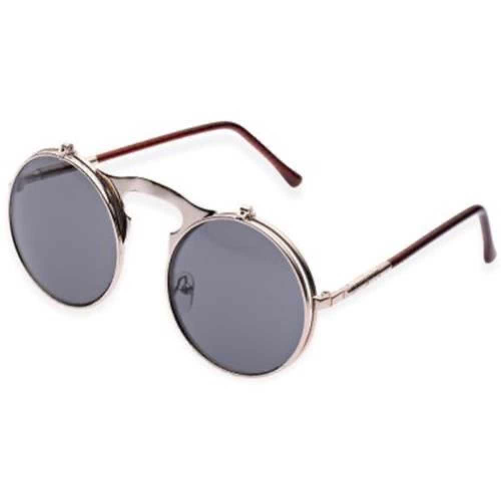 VINTAGE PUNK METAL UNISEX COLOR COATED CLAMSHELL SUNGLASSES UV400 (ROSE GOLD FRAME GREY LE