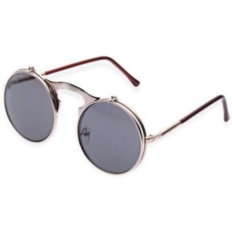 VINTAGE PUNK METAL UNISEX COLOR COATED CLAMSHELL SUNGLASSES UV400 (ROSE GOLD FRAME GREY LE