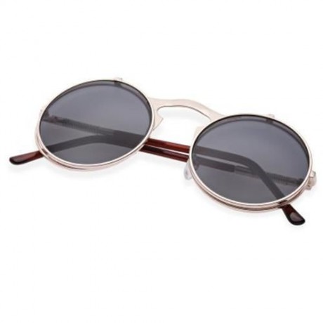 VINTAGE PUNK METAL UNISEX COLOR COATED CLAMSHELL SUNGLASSES UV400 (ROSE GOLD FRAME GREY LE