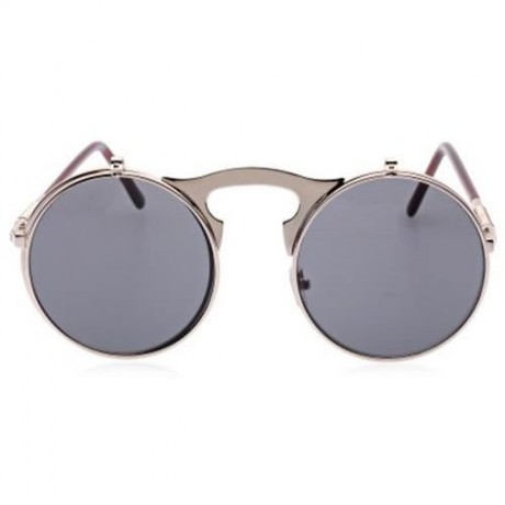 VINTAGE PUNK METAL UNISEX COLOR COATED CLAMSHELL SUNGLASSES UV400 (ROSE GOLD FRAME GREY LE