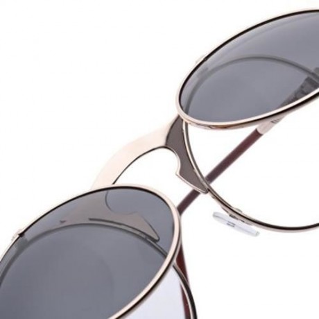 VINTAGE PUNK METAL UNISEX COLOR COATED CLAMSHELL SUNGLASSES UV400 (ROSE GOLD FRAME GREY LE