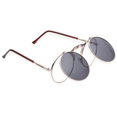 VINTAGE PUNK METAL UNISEX COLOR COATED CLAMSHELL SUNGLASSES UV400 (ROSE GOLD FRAME GREY LE