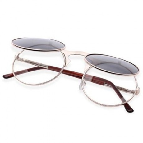 VINTAGE PUNK METAL UNISEX COLOR COATED CLAMSHELL SUNGLASSES UV400 (ROSE GOLD FRAME GREY LE