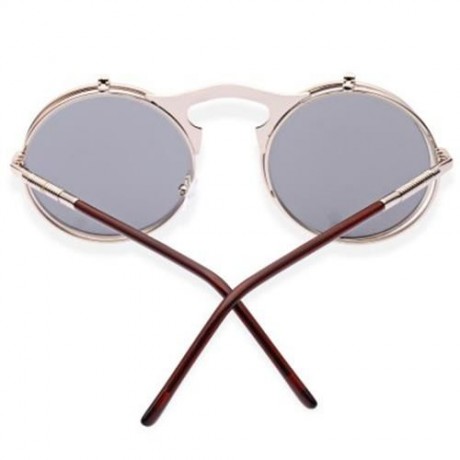 VINTAGE PUNK METAL UNISEX COLOR COATED CLAMSHELL SUNGLASSES UV400 (ROSE GOLD FRAME GREY LE