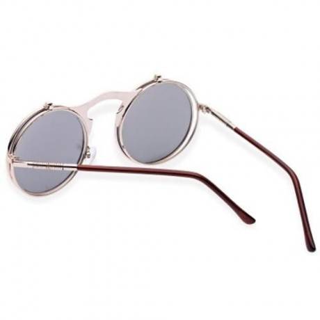 VINTAGE PUNK METAL UNISEX COLOR COATED CLAMSHELL SUNGLASSES UV400 (ROSE GOLD FRAME GREY LE