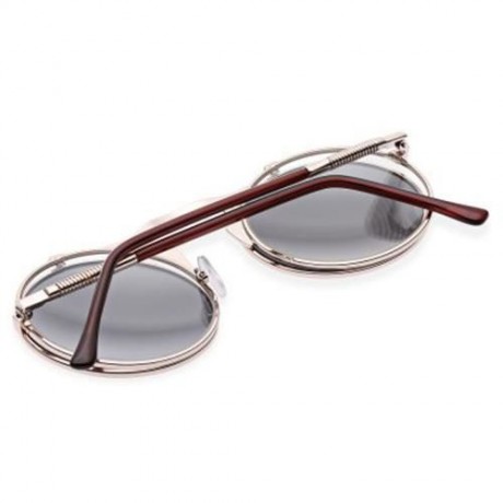 VINTAGE PUNK METAL UNISEX COLOR COATED CLAMSHELL SUNGLASSES UV400 (ROSE GOLD FRAME GREY LE