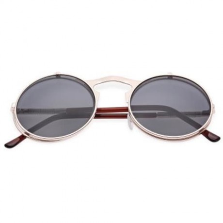 VINTAGE PUNK METAL UNISEX COLOR COATED CLAMSHELL SUNGLASSES UV400 (ROSE GOLD FRAME GREY LE