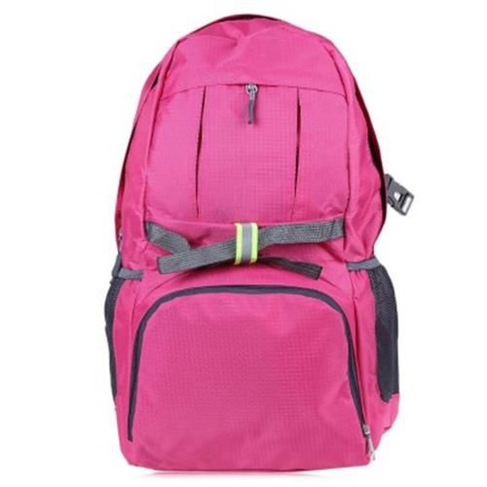 NYLON FOLDING WATER RESISTANT BACKPACK SCHOOLBAG FOR CAMPING HIKING TRAVELING SPORTS (ROSE