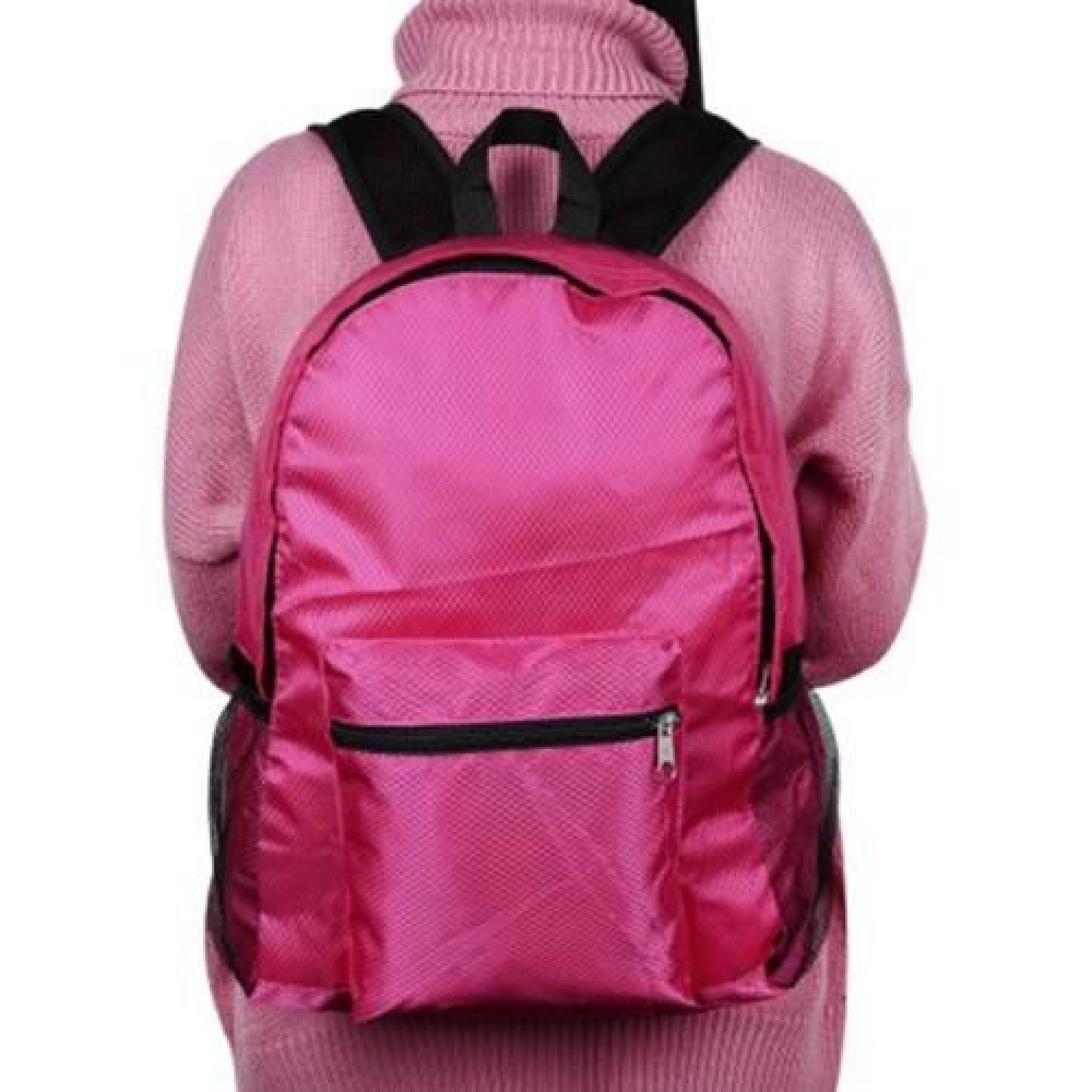 NYLON FOLDING WATER RESISTANT BACKPACK SCHOOL BAG FOR CAMPING HIKING (ROSE)